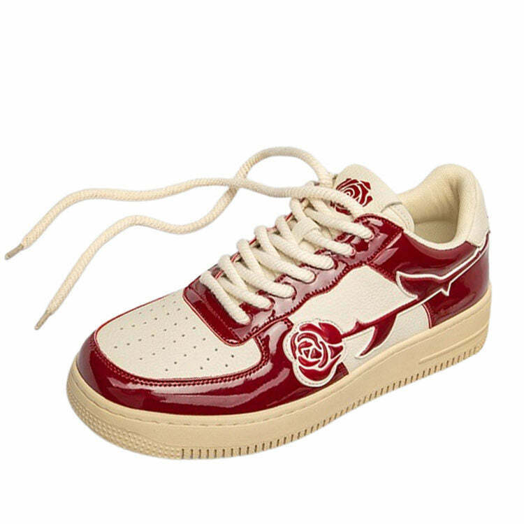 Red Rose Aesthetic Sneakers - Y2K Retro Style Footwear for Trendy Fashion Lovers