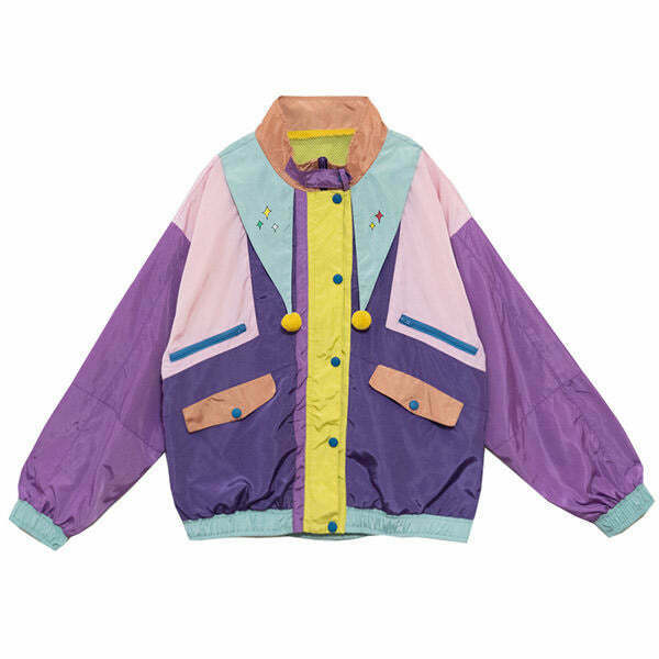 Retro 80's Color Block Jacket for Men - Trendy Y2K Fashion & Casual Outfits