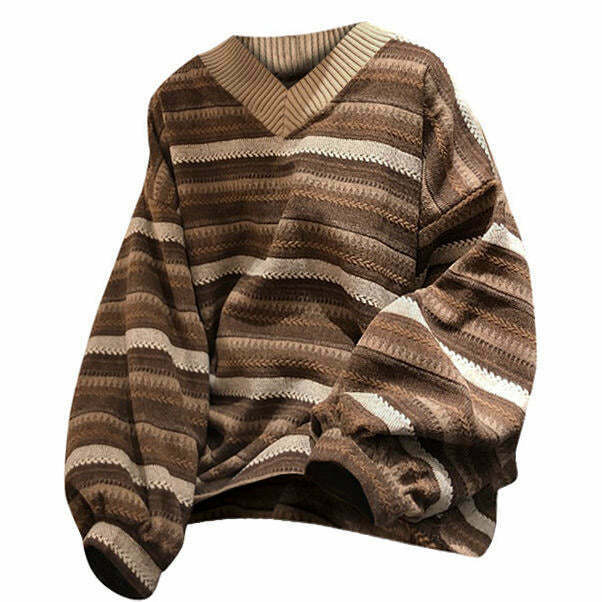 Retro 80's Grandma V-Neck Sweater - Y2K Grunge Style for Men & Trendy Fashion Lovers