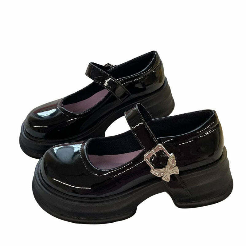 Retro Y2K Butterfly Mary Jane Heels for Trendy Outfits - Perfect for Grunge & Chrome Fashion