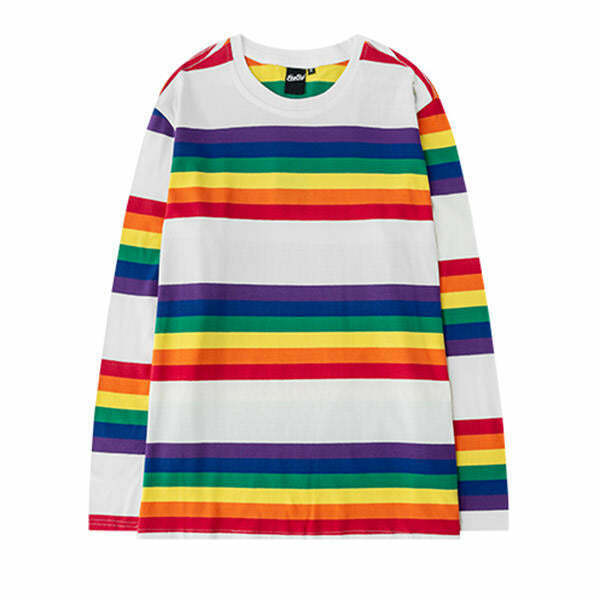 Retro Y2K Rainbow Long Sleeve Tee - Grunge Style for Modern Fashion Enthusiasts