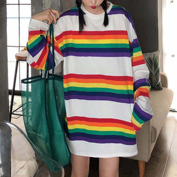 Retro Y2K Rainbow Long Sleeve Tee - Grunge Style for Modern Fashion Enthusiasts