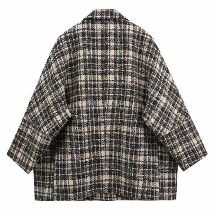 Retro Y2K Style Plaid Jacket with Corduroy Collar - Trendy Y2K Outfits for Summer