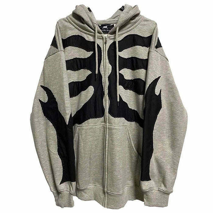 Rhinestone Skeleton Hoodie - Bedazzled Grey, Pink & Brown Y2K Style for Trendy Looks