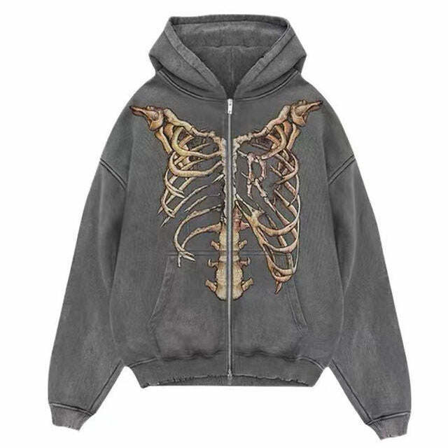 Rhinestone Skeleton Zip Up Hoodie - Bedazzled Pink & Brown Y2K Style for Trendy Looks