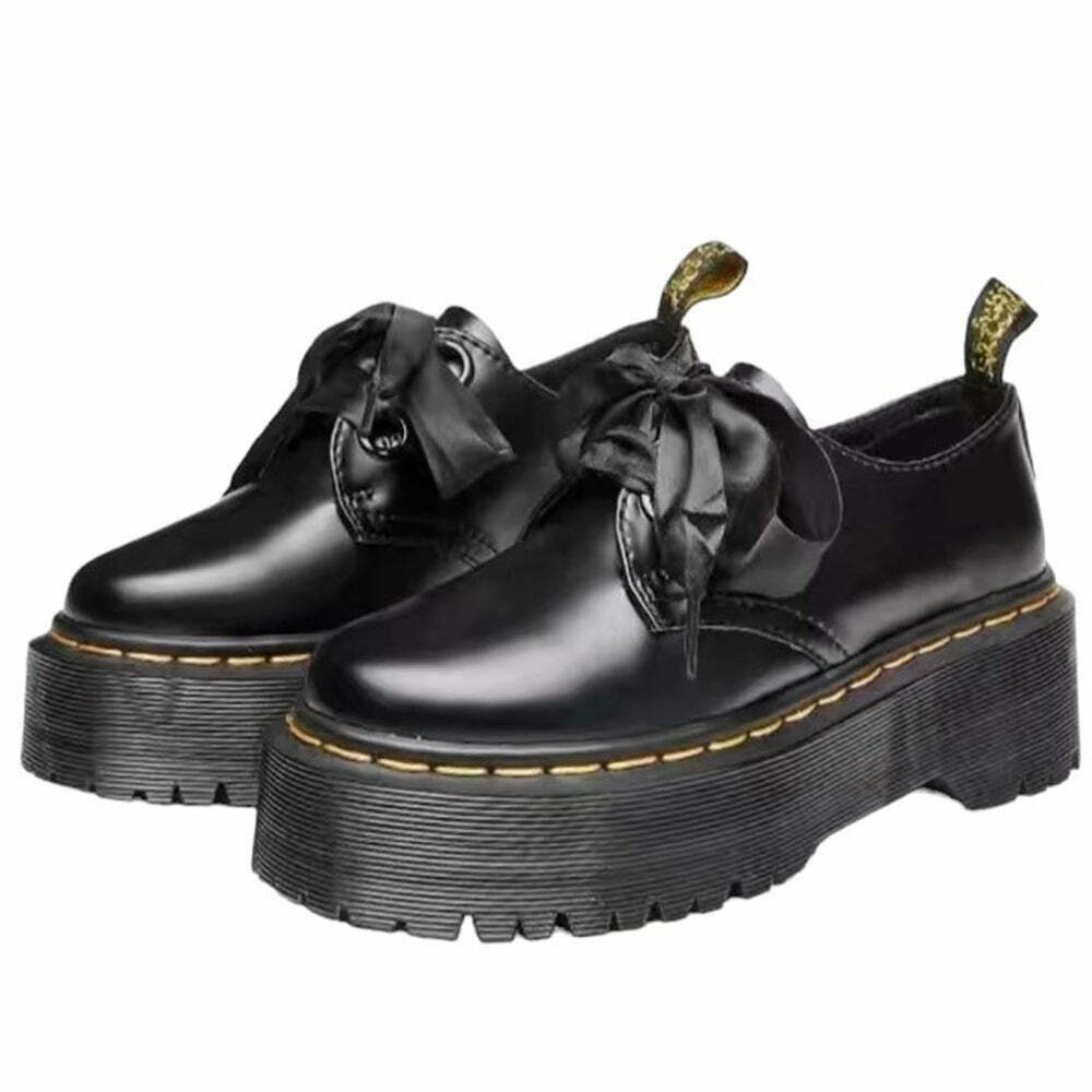 Ribbon-Laced Chunky Platform Boots for Y2K Casual Fashion and Grunge Emo Outfits