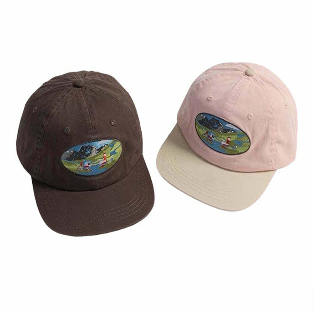 River Lighthouse Embroidery Cap - Trendy Y2K Fashion for Grunge and Office Styles