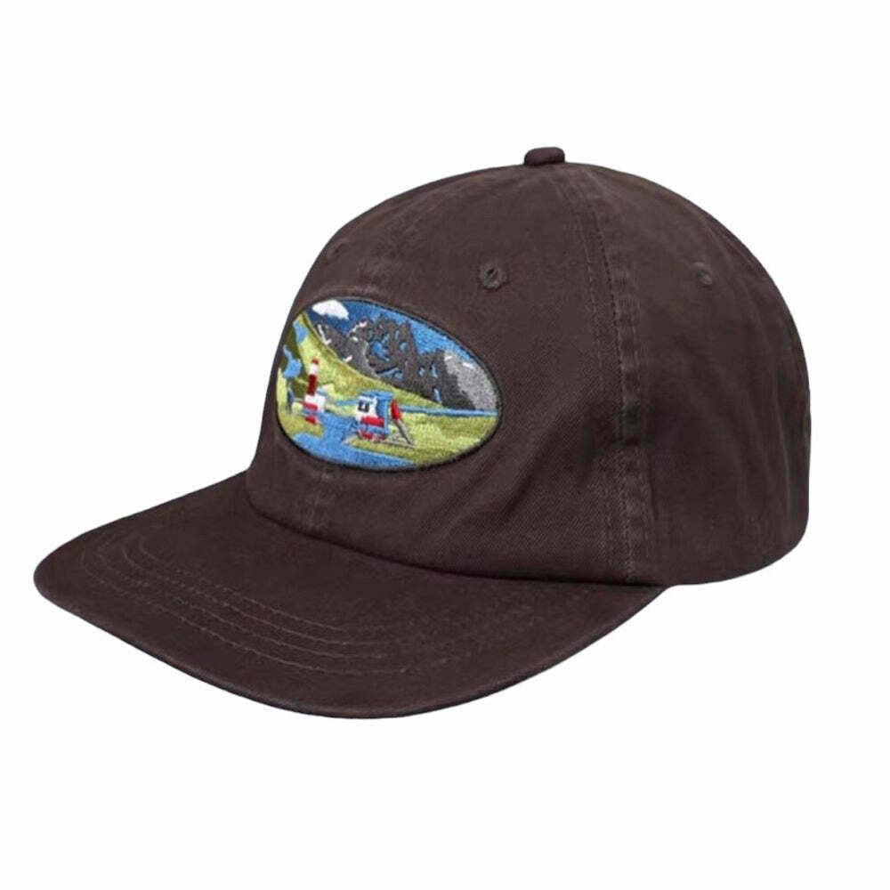 River Lighthouse Embroidery Cap - Trendy Y2K Fashion for Grunge and Office Styles