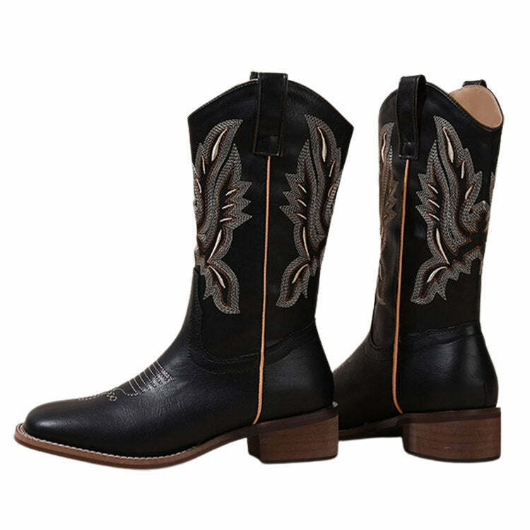 Road To Rideout Embroidery Cowboy Boots for Y2K Style Outfits and Casual Fashion