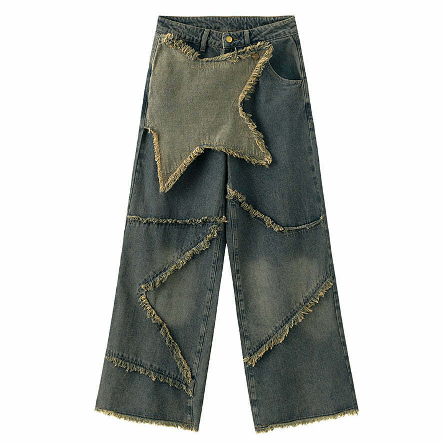 Rock The Scene Y2K Star Jeans - Baggy Pink & Black Styles for Trendy Fashion Lovers