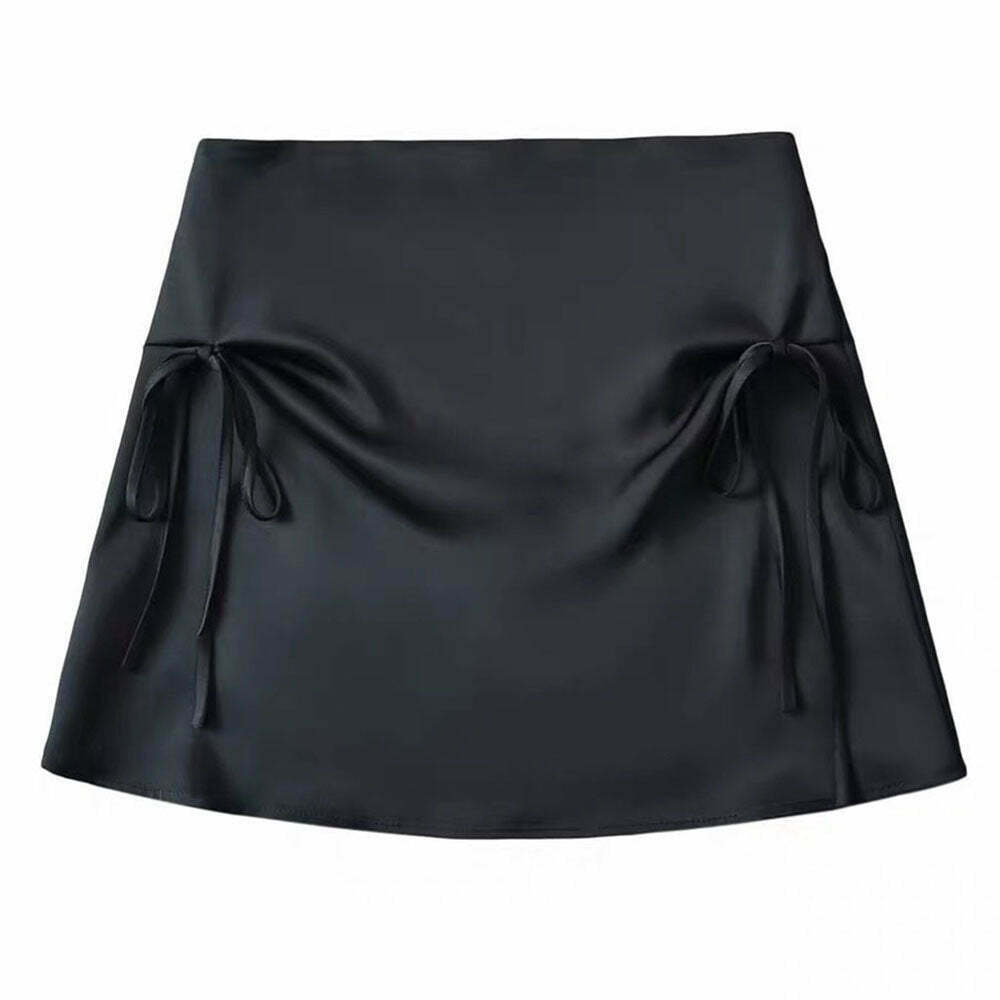 Satin Mini Skirt with Bows - Trendy Y2K Style for Gacha Outfits and 2000s Fashion