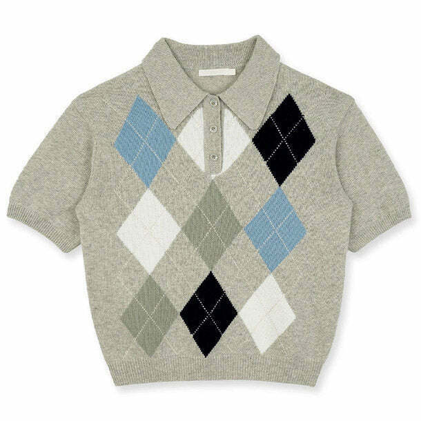 Self Made Argyle Collar Top - Trendy Y2K Grunge Fashion for a Retro Look