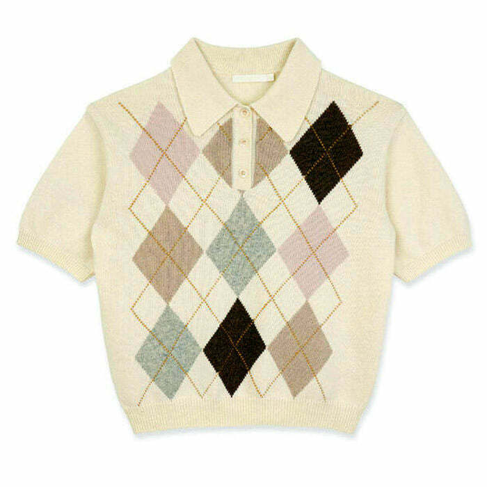 Self Made Argyle Collar Top - Trendy Y2K Grunge Fashion for a Retro Look