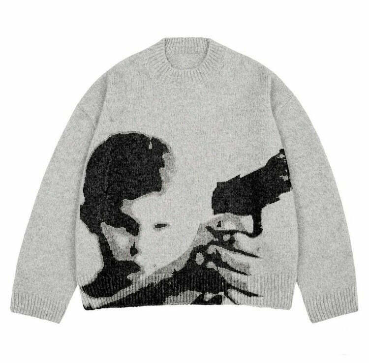 She Got the Gun Sweater - Trendy Y2K Street Outfit for Stylish Hip Hop Fashion Lovers