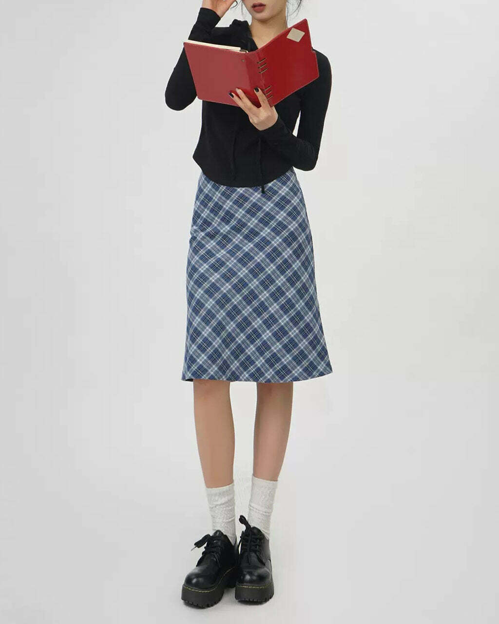 Shop Worry Less Blue Plaid Midi Skirt - Trendy Y2K Fashion Staple for Modern Outfits