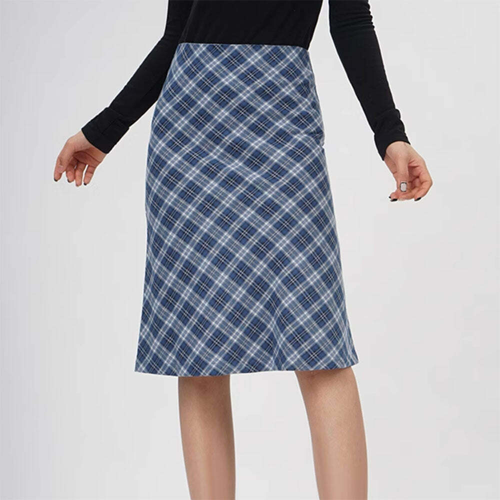 Shop Worry Less Blue Plaid Midi Skirt - Trendy Y2K Fashion Staple for Modern Outfits