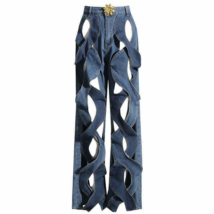 Showgirl Hollow Out Criss Cross Jeans - Y2K Grunge Fashion for Trendy Style Enthusiasts