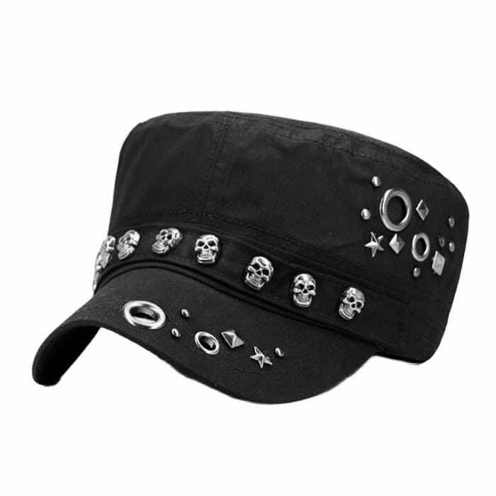 Skull Rivet Cap - Y2K Style Skull Cap for Men, Emo Clothing & Modern Grunge Outfits