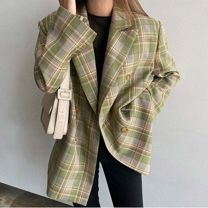 Smarty Pants Plaid Jacket - Y2K Grunge Style with Corduroy Collar for Trendy Fashion