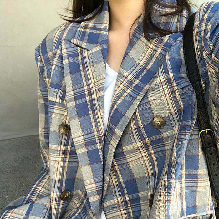 Smarty Pants Plaid Jacket - Y2K Grunge Style with Corduroy Collar for Trendy Fashion