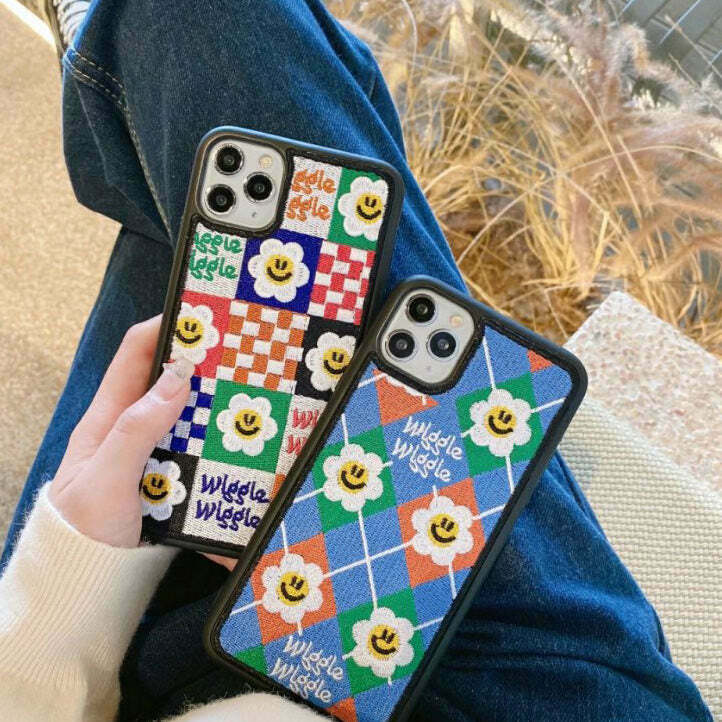 Smiley Flower Embroidery iPhone Case - Trendy Y2K Style for Summer Fashion Lovers