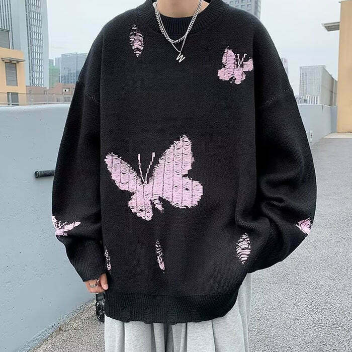 Soft Boy Butterfly Embroidery Sweater - Trendy Y2K Fashion for Comfy Outfits