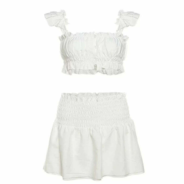 Soft Girl Co-Ord Set: Ruffle Skirt & Top for Y2K Indie Fashion Lovers