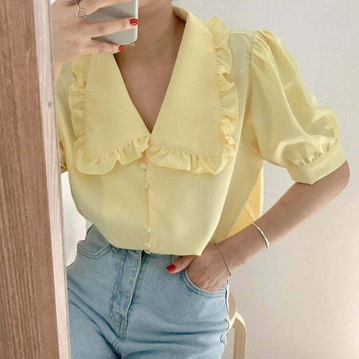 Soft Girl Frill Collar Blouse - Trendy Y2K Style for Fashion-Forward Outfits