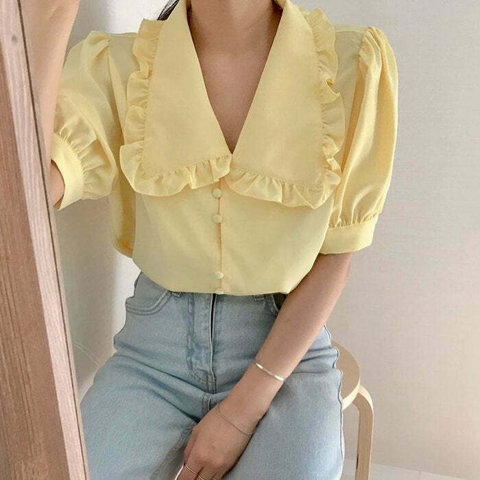 Soft Girl Frill Collar Blouse - Trendy Y2K Style for Fashion-Forward Outfits