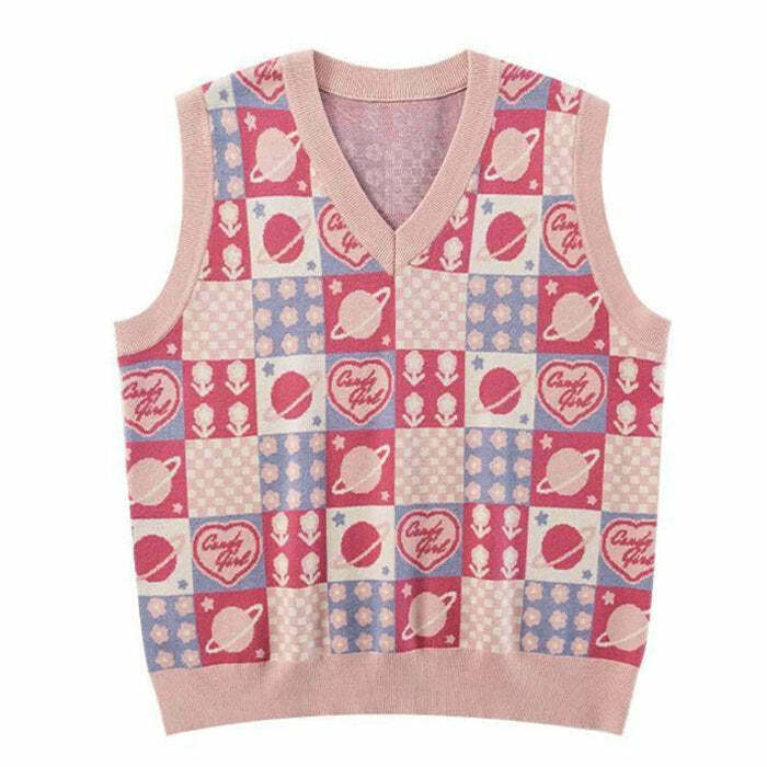 Soft Girl Patchwork Knit Vest - Y2K Retro Style Fashion for Modern Soft Girls