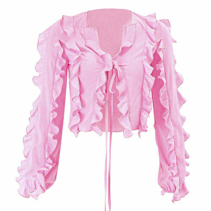 Soft Girl Ruffle Cardigan - Y2K Style for Trendy Alt and Goth Fashion Outfits