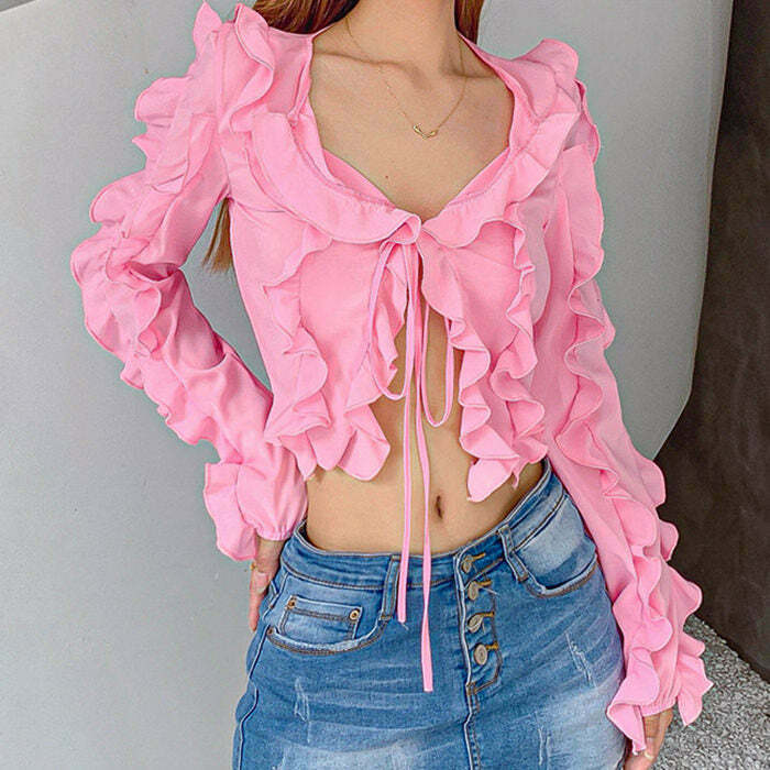 Soft Girl Ruffle Cardigan - Y2K Style for Trendy Alt and Goth Fashion Outfits