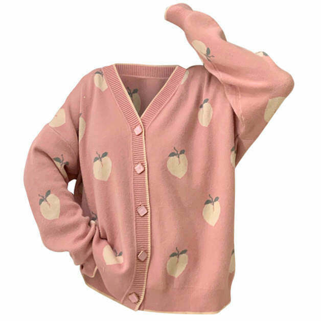 Soft Peach Cardigan for Y2K Fashion Lovers - Trendy Grunge Style for a Retro Look