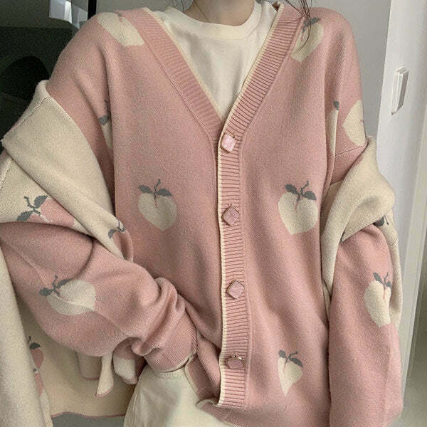 Soft Peach Cardigan for Y2K Fashion Lovers - Trendy Grunge Style for a Retro Look