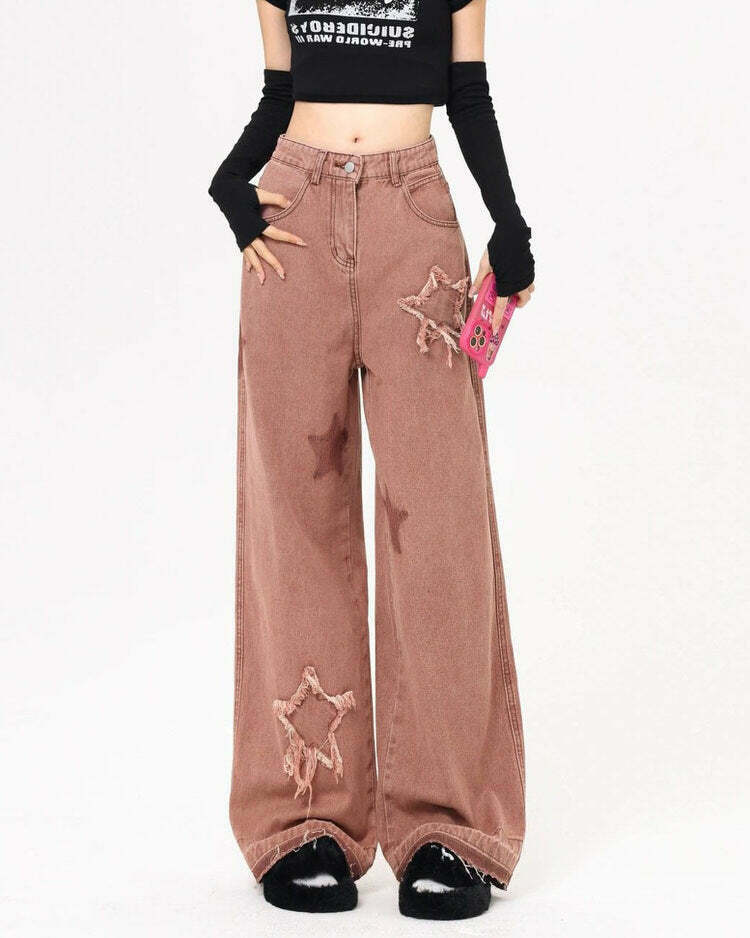 Star Aesthetic Pink Jeans for Y2K Fashion: Embrace Fairy Grunge & Barbie Styles