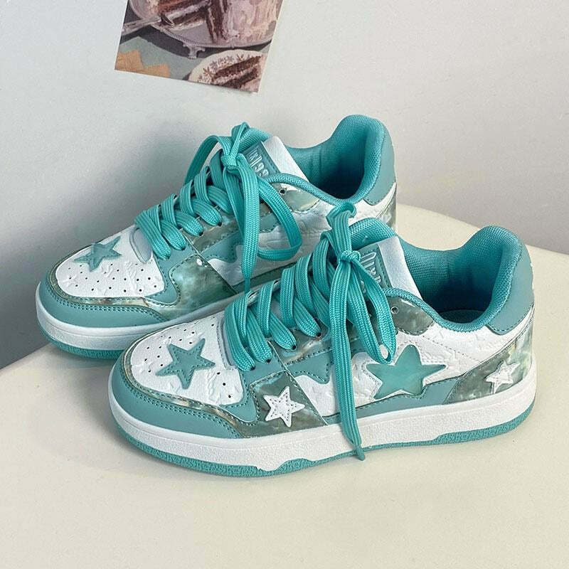 Star Child Sky Blue Sneakers - Trendy Y2K Fashion Footwear for Grunge and TikTok Outfits