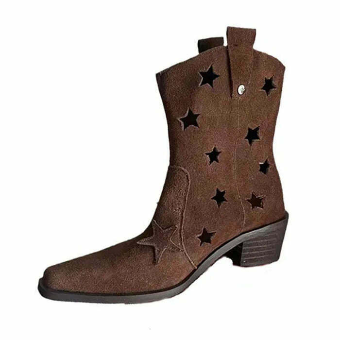 Star Cut Out Cowboy Boots for Y2K Emo Grunge Style - Trendy Indie Footwear for Fashion Lovers