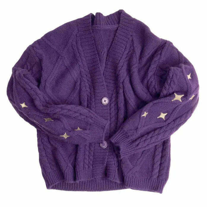 Star Embroidery Purple Cardigan - Y2K Grunge Fashion for Trendy Style Enthusiasts