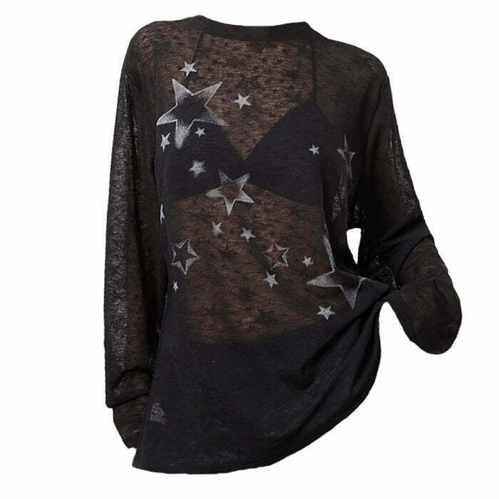 Star Girl Aesthetic Long Sleeve Top - Y2K Street Style Grunge Fashion for Trendsetters