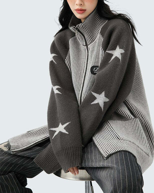 Star Girl Aesthetic Zip Up Sweater - Y2K Grunge Style for Sporty and Skater Fashion