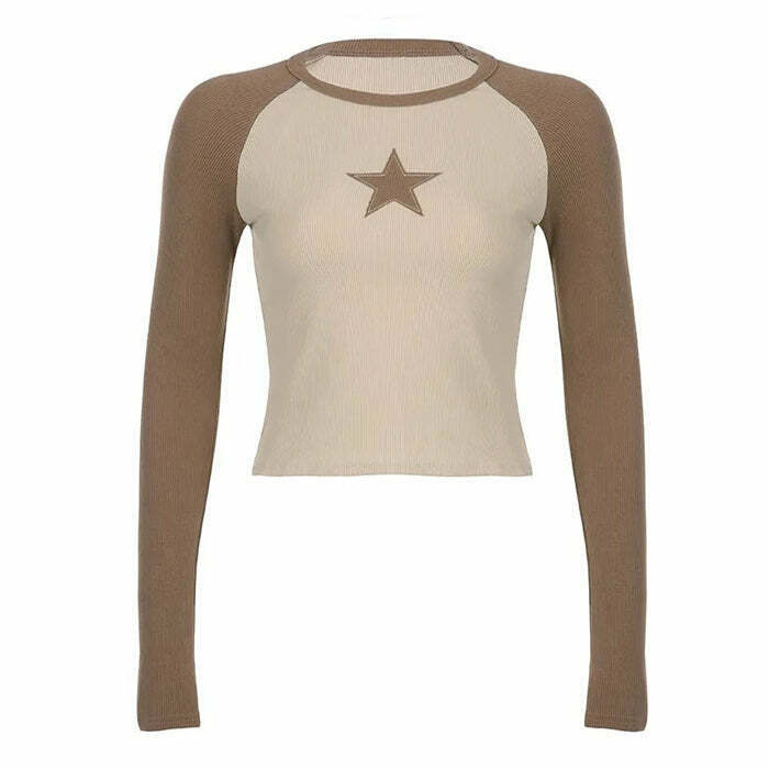 Star Girl Brown Long Sleeve Top - Trendy Y2K Urban Fashion for Women & Men in 2024