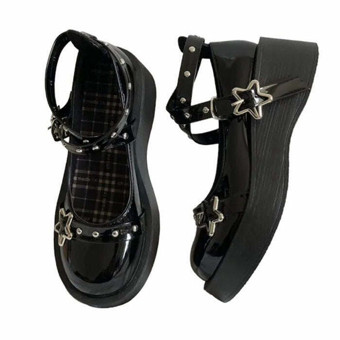 Star Girl Buckle Platform Sandals - Trendy Y2K Style Footwear for Funky Outfits