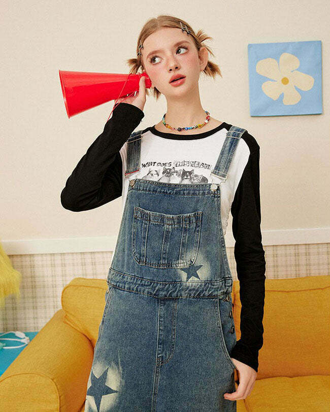 Star Girl Denim Overalls - Trendy Y2K Fashion for Men | Stylish Denim Overalls Sale