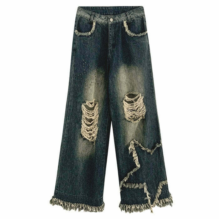 Star Girl Destroyed Jeans - Y2K Grunge Style for Trendy Street Fashion Enthusiasts