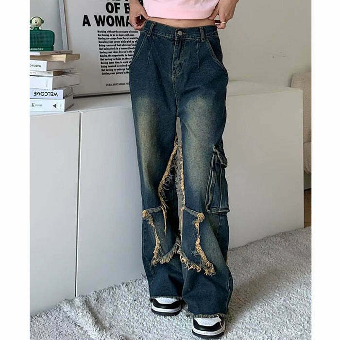 Star Girl Orange Cargo Jeans - Trendy Y2K Grunge Style for TikTok Fashion Lovers