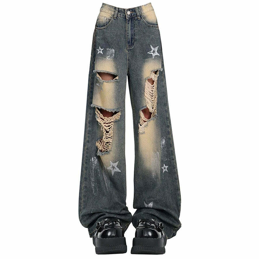 Star Girl Vintage Distressed Jeans - Y2K Style Grunge Fashion for Trendy Outfits