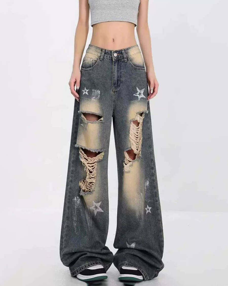 Star Girl Vintage Distressed Jeans - Y2K Style Grunge Fashion for Trendy Outfits