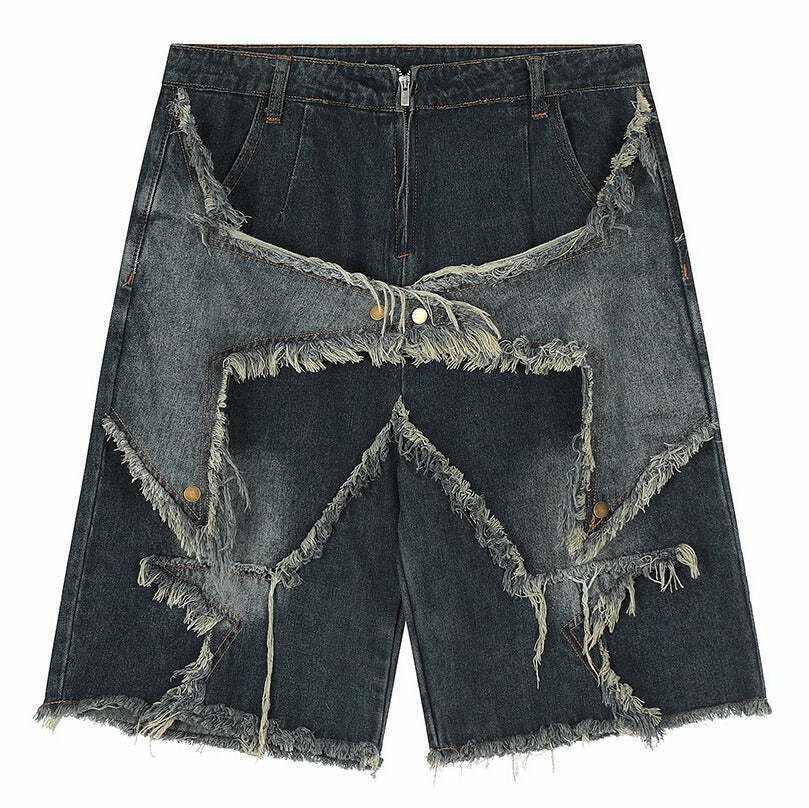 Star Patch High-Waisted Denim Shorts for Y2K Fashion, Grunge Style, and Retro Outfits