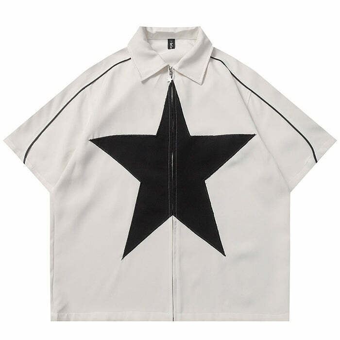 Star Zip Up Oversized Shirt - Trendy Y2K Aesthetic for Indie and Goth Styles