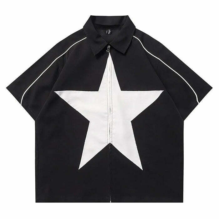 Star Zip Up Oversized Shirt - Trendy Y2K Aesthetic for Indie and Goth Styles